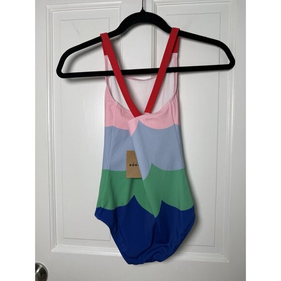 Mini Boden Cross-back Multi Colored Wave Pattern Girls Swimsuit Size 9-10Y NWT - Picture 6 of 8